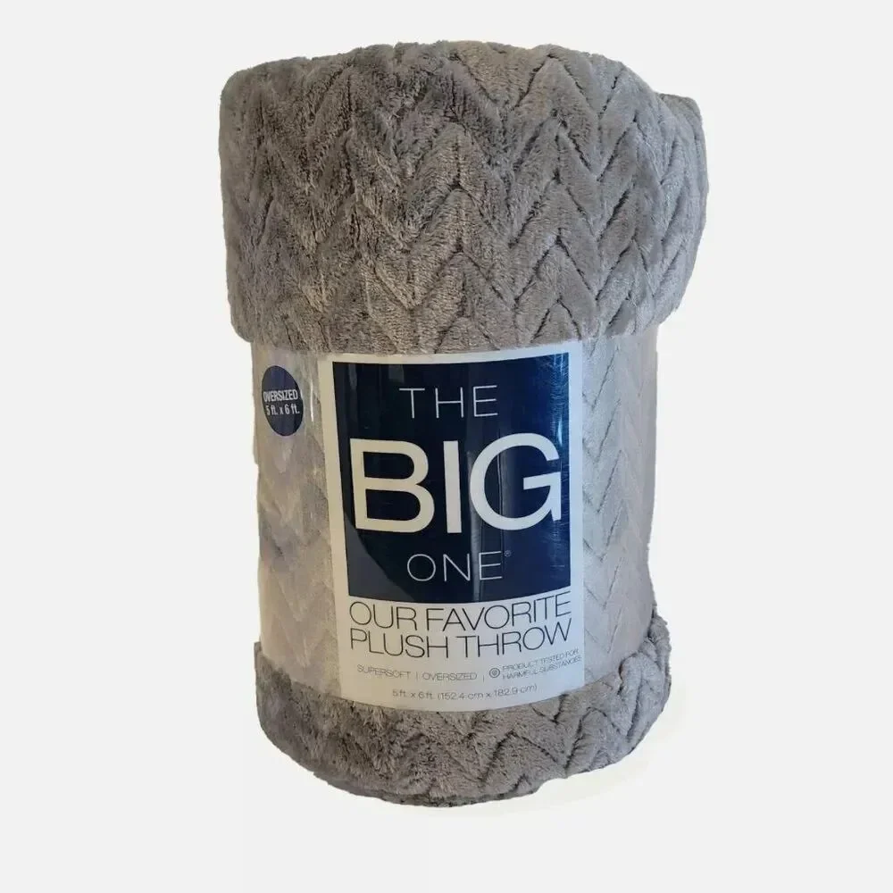 The Big One Plush Throw Blanket Grey Chevron Textured Soft 60